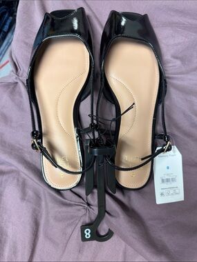 Time and Tru Black Patent Peep-toe Slingback Flats